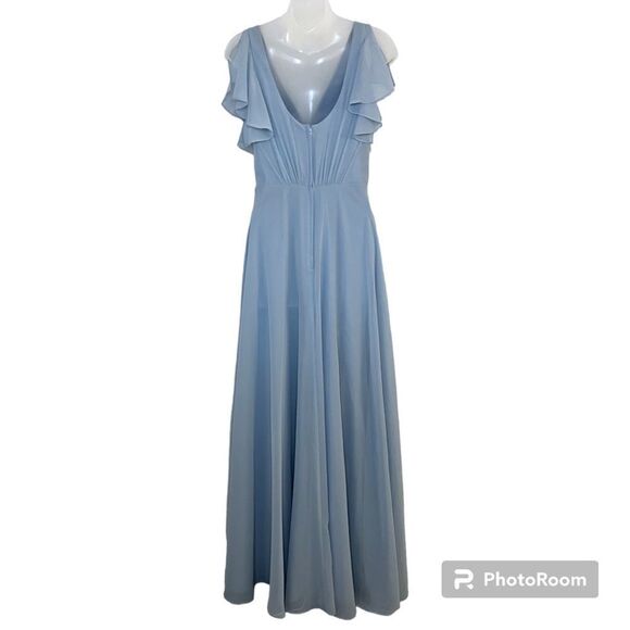 David’s Bridal Dusty Blue Long Flutter Sleeve Dress Size 2 - Picture 2 of 8